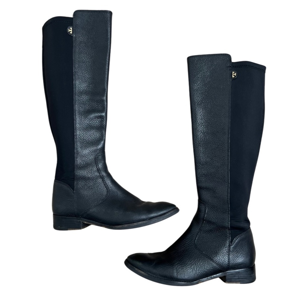 Tory Burch Selden Pebbled Leather Elastic Panel Riding Boot Black Size 6.5